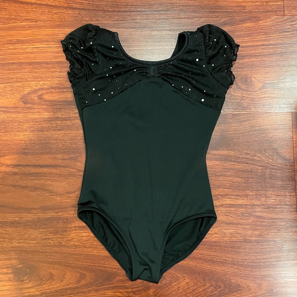 Black Leotard with Mesh and Lace Detailing